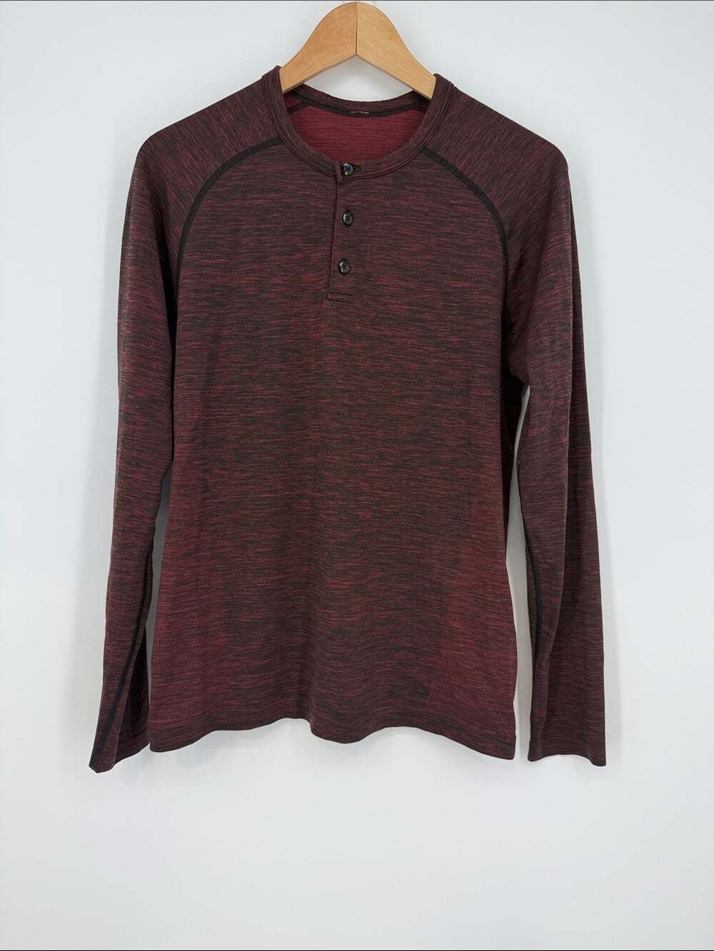 Lululemon Men's Long-Sleeve Henley Shirt - Maroon Size Small